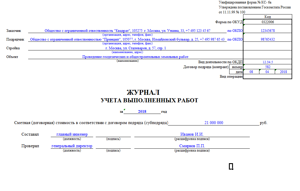Журнал учета выполненных работ образец