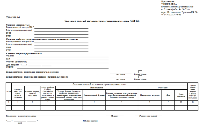 Бланк СЗВ-ТД с июля 2021 года